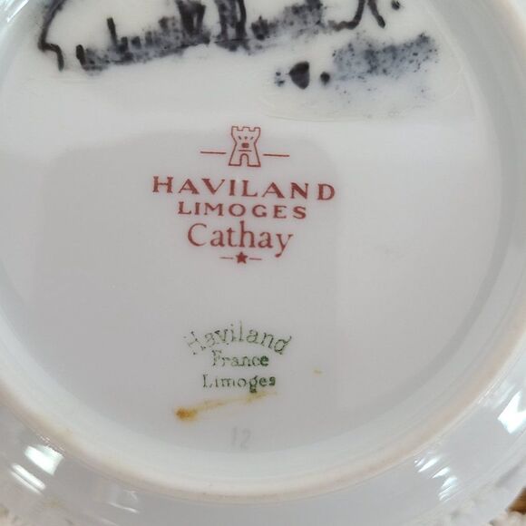 Signed F. Haviland Limoges France Cathay 5" Swirled Nut Coaster Tidbit Dish Set - Picture 13 of 16